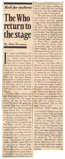 Who, The / The Who Return to the Stage | Magazine Article (1979)