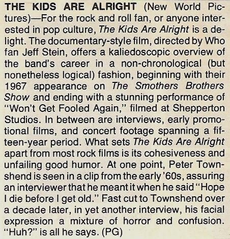 Who, The / The Kids Are Alright - Movie Review #1 | Magazine Article (1979)