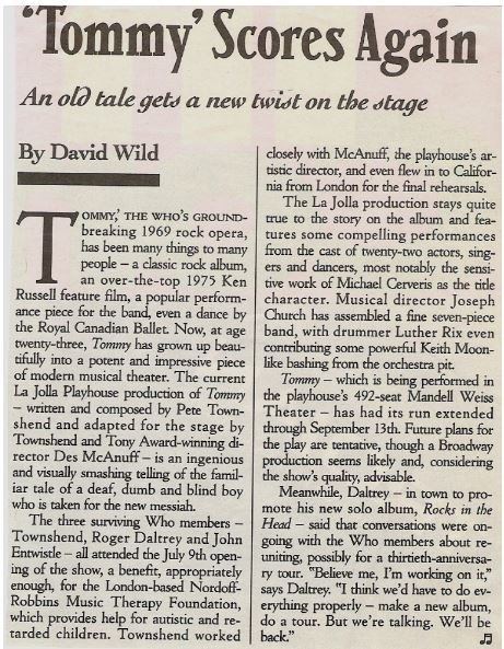 Who, The / Tommy Scores Again | Magazine Article (1992)