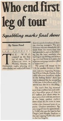 Who, The / Who End First Leg of Tour | Magazine Article (1982)