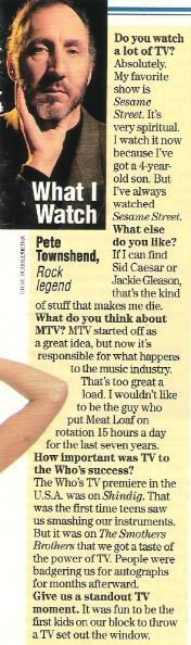 Townshend, Pete / What I Watch | Magazine Article with Photo (1994)