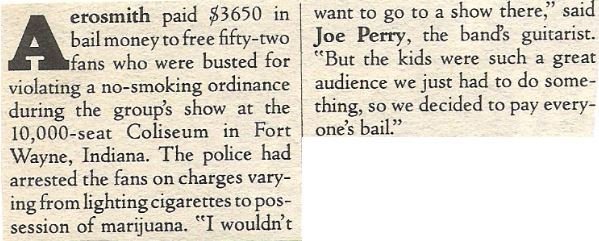 Aerosmith / Aerosmith Paid $3650 in Bail Money | Magazine Article (1978)