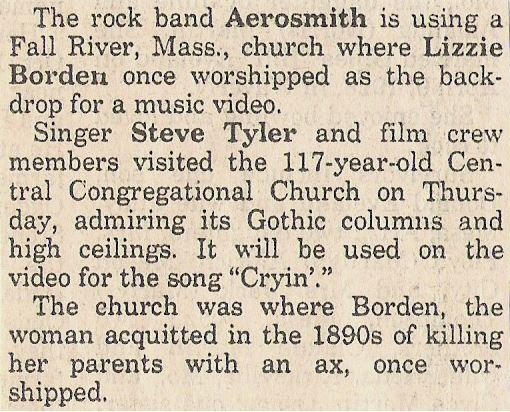 Aerosmith / Rock Band Using Lizzy Borden Church | Newspaper Article (1993)