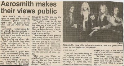 Aerosmith / Aerosmith Makes Their Views Public | Newspaper Article with Photo (1993)