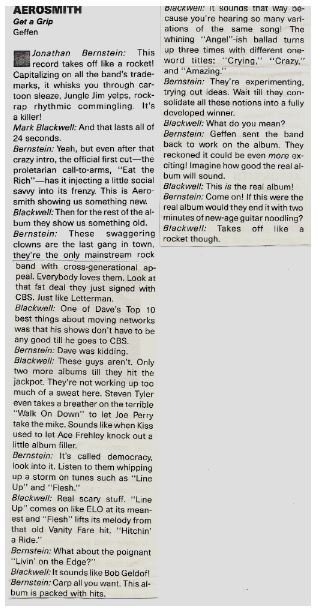 Aerosmith / Get a Grip - Album Review #1 | Magazine Article (1993)