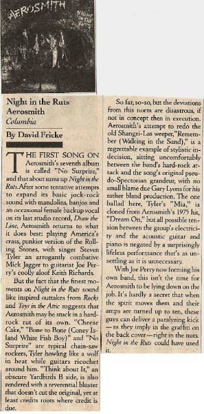 Aerosmith / Night In the Ruts - Album Review #1 | Magazine Article (1980)