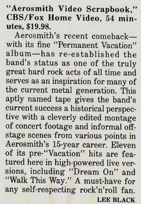 Aerosmith / Aerosmith Video Scrapbook - Home Video Review #1 | Magazine Article (1988)