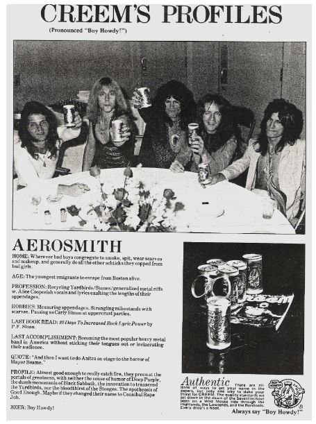 Aerosmith / Creem&#39;s Profiles (Boy Howdy Beer Ad) | Magazine Ad (1977)