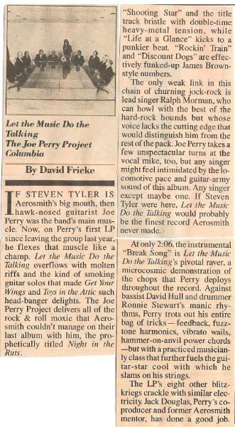 Perry, Joe / Let the Music Do the Talking - Album Review #1 | Magazine Article (1980)