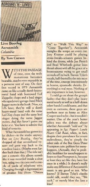 Aerosmith / Live Bootleg - Album Review #1 | Magazine Article (1979)