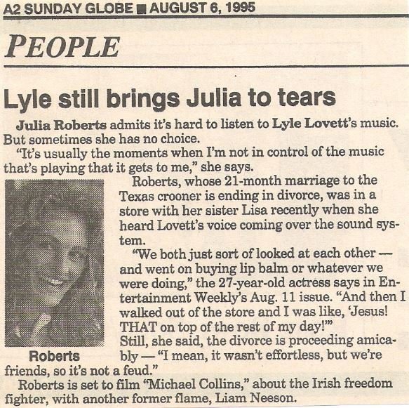 Lovett, Lyle / Lyle Still Brings Julia to Tears | Newspaper Article (1995)
