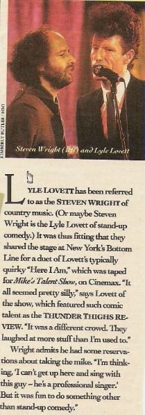 Lovett, Lyle / With Steven Wright in New York | Magazine Article with Photo (1989)