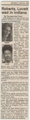 Lovett, Lyle / Roberts, Lovett Wed in Indiana | Newspaper Article with 2 Photos (1993)