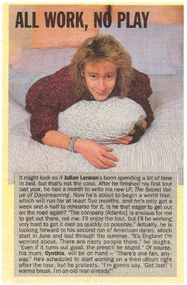 Lennon, Julian / All Work, No Play | Magazine Article with Photo (1986)