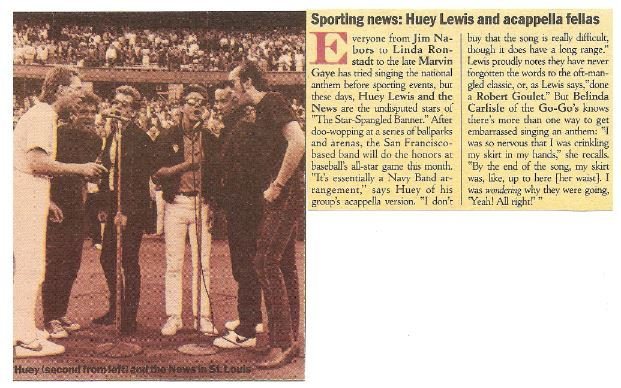 Lewis, Huey (and The News) / Sporting News: Huey Lewis and Acappella Fellas | Magazine Article + Photo (1984)