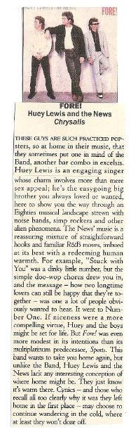 Lewis, Huey (and The News) / Fore! - Album Review #1 | Magazine Article (1986)