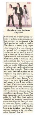 Lewis, Huey (and The News) / Fore! - Album Review #1 | Magazine Article (1986)