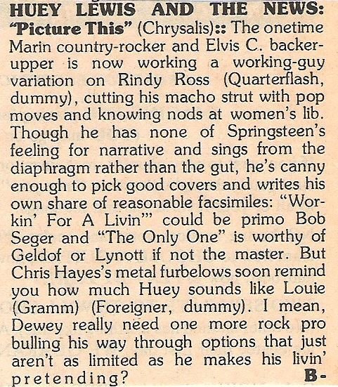 Lewis, Huey (and The News) / Picture This - Album Review #1 | Magazine Article (1982)