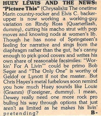 Lewis, Huey (and The News) / Picture This - Album Review #1 | Magazine Article (1982)