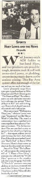 Lewis, Huey (and The News) / Sports - Album Review #1 | Magazine Article (1984)