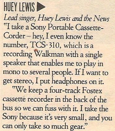 Lewis, Huey (and The News) / Sony Portable Cassette-Corder | Magazine Article (1984)