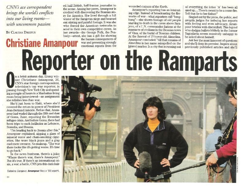 Amanpour, Christiane / Reporter On the Ramparts | Magazine Article with 6 Photos (1994)