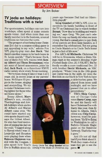 Gumbel, Greg / TV Jocks On Holidays: Traditions with a Twist | December 1994 | Magazine Article with Photo