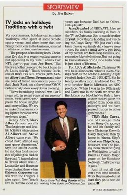 Gumbel, Greg / TV Jocks On Holidays: Traditions with a Twist | December 1994 | Magazine Article with Photo