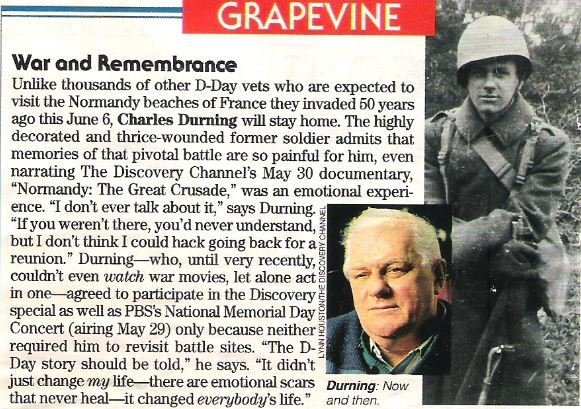 Durning, Charles / War and Remembrance | May 1994 | Magazine Article with 2 Photos
