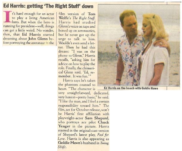 Harris, Ed--Goldie Hawn / Getting The Right Stuff Down / 1983