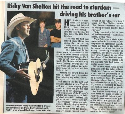 Van Shelton, Ricky / Hit the Road to Stardom - Driving His Brother&#39;s Car | Magazine Article + 2 Photos | 1990