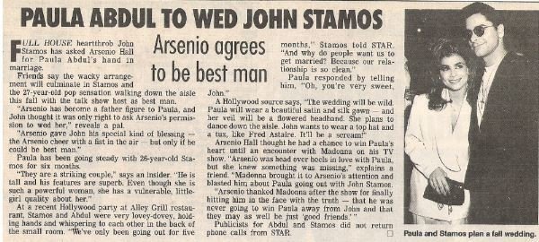 Abdul, Paula / Paula Abdul to Wed John Stamos | Magazine Article + 1 Photo | 1990