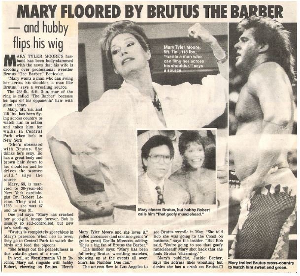 Moore, Mary Tyler / Mary Floored By Brutus the Barber | Magazine Article + 3 Photos | 1990