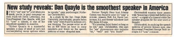 Quayle, Dan / Smoothest Speaker in America | Magazine Article | 1992