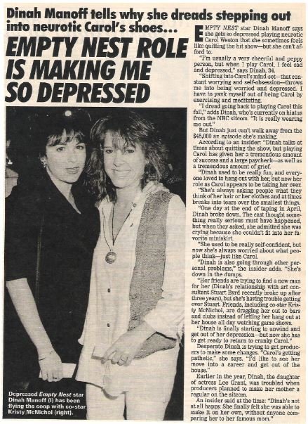 Manoff, Dinah / Empty Nest Role is Making Me So Depressed | Magazine Article with Photo | 1992