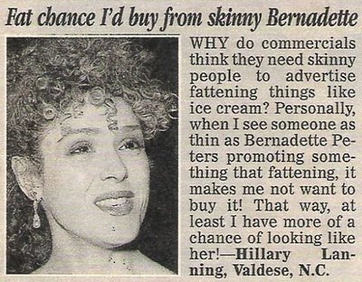 Peters, Bernadette / Fat Chance I&#39;d Buy From Skinny Bernadette | Magazine Article with Photo | 1992