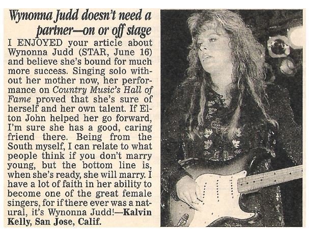 Judd, Wynonna / Doesn&#39;t Need a Partner - On or Off Stage | Magazine Article with Photo | 1992