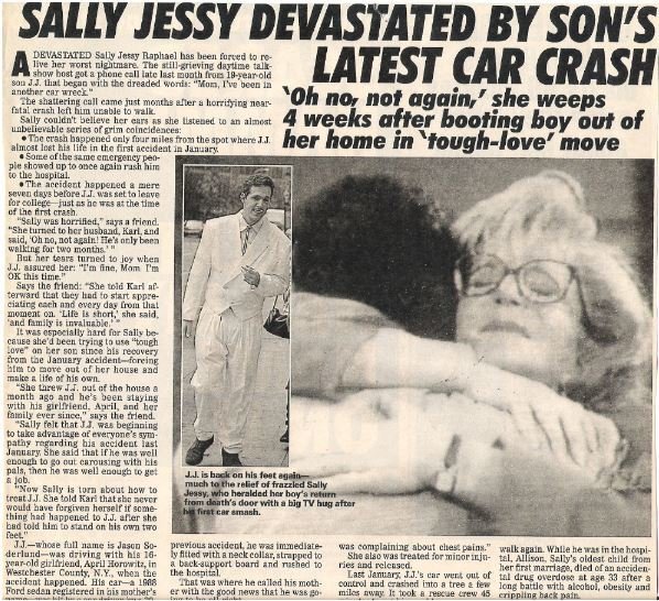 Raphael, Sally Jessy / Devastated by Son&#39;s Latest Car Crash | Magazine Article with 2 Photos | 1992