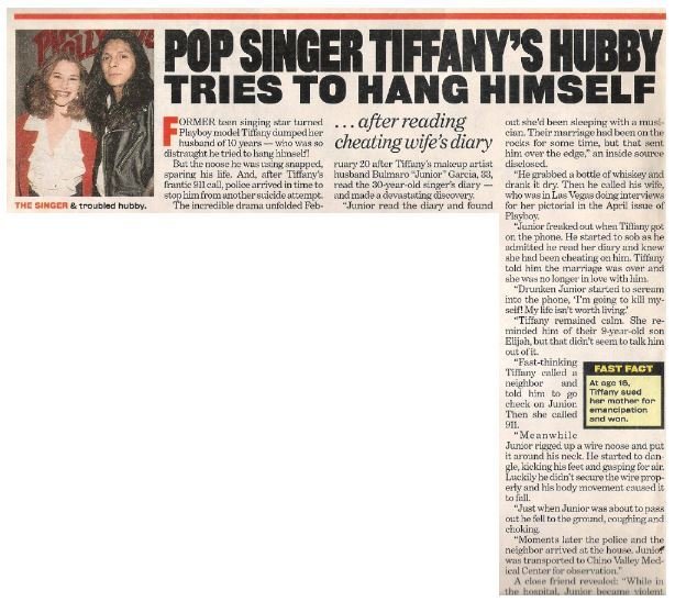 Tiffany / Pop Singer Tiffany's Husband Tries to Hang Himself | Magazine Article with Photo | 2002
