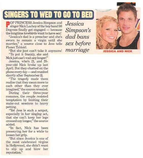 Simpson, Jessica (+ Nick Lachey) / Singers to Wed to Go to Bed | Magazine Article with Photo | 2002