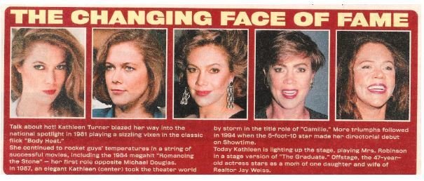Turner, Kathleen / The Changing Face of Fame | Magazine Article with 5 Photos | 2002