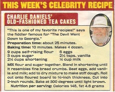 Daniels, Charlie / Charlie Daniels' Old-Fashioned Tea Cakes | Celebrity Recipe | 2002