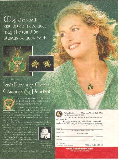 Franklin Mint, The / Irish Blessings Cross Earrings + Pendant | Magazine Ad (Full Page) | 2002