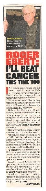 Ebert, Roger / I'll Beat Cancer This Time Too | Magazine Article with Photo | 2002