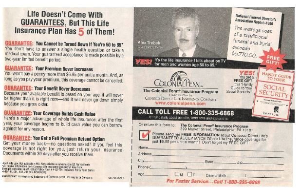 Trebek, Alex / Colonial Penn - Life Doesn't Come with Guarantees | Magazine Ad | 2002