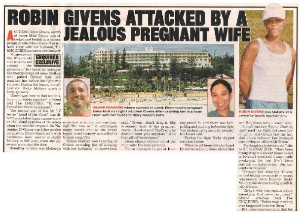 Givens, Robin / Attacked by a Jealous Pregnant Wife | Magazine Article with 4 Photos | 2002