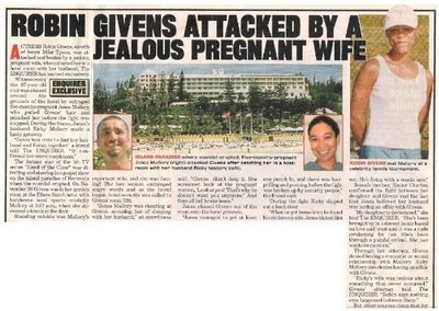 Givens, Robin / Attacked by a Jealous Pregnant Wife | Magazine Article with 4 Photos | 2002