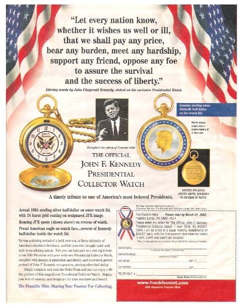 Franklin Mint, The / The Official John F. Kennedy Presidential Collector Watch | Magazine Ad (Full Page)| 2002