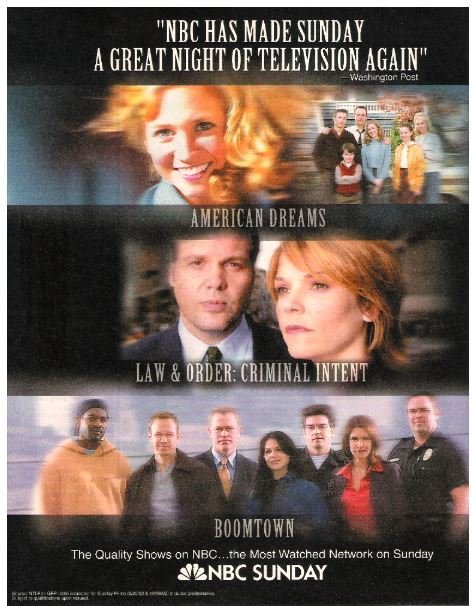 NBC (Television) / NBC Sunday | Magazine Ad (Full Page) | 2002