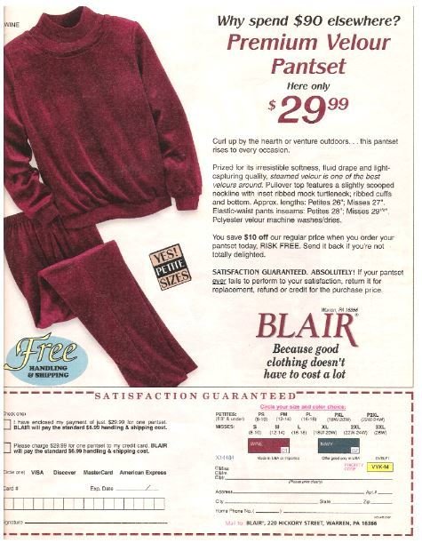 Blair (Clothing) / Premium Velour Pantset | Magazine Ad (Full Page) | 2002